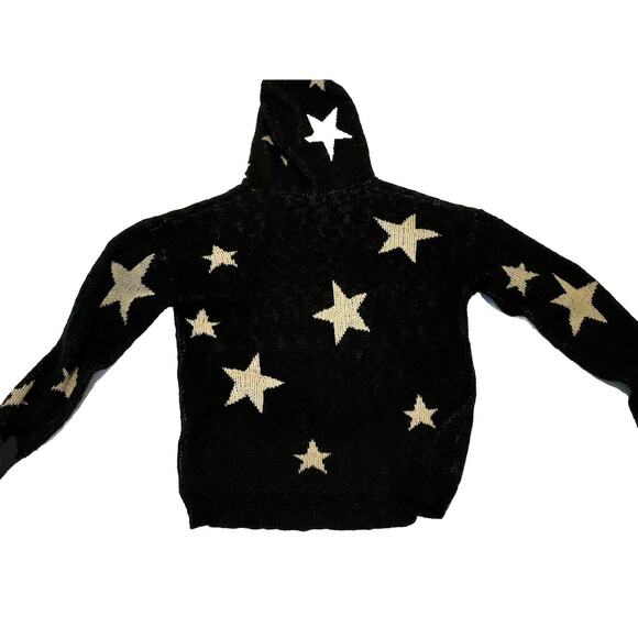 Lush Hooded black star pullover sweater Sz M Retro Bold American beach - Picture 2 of 6